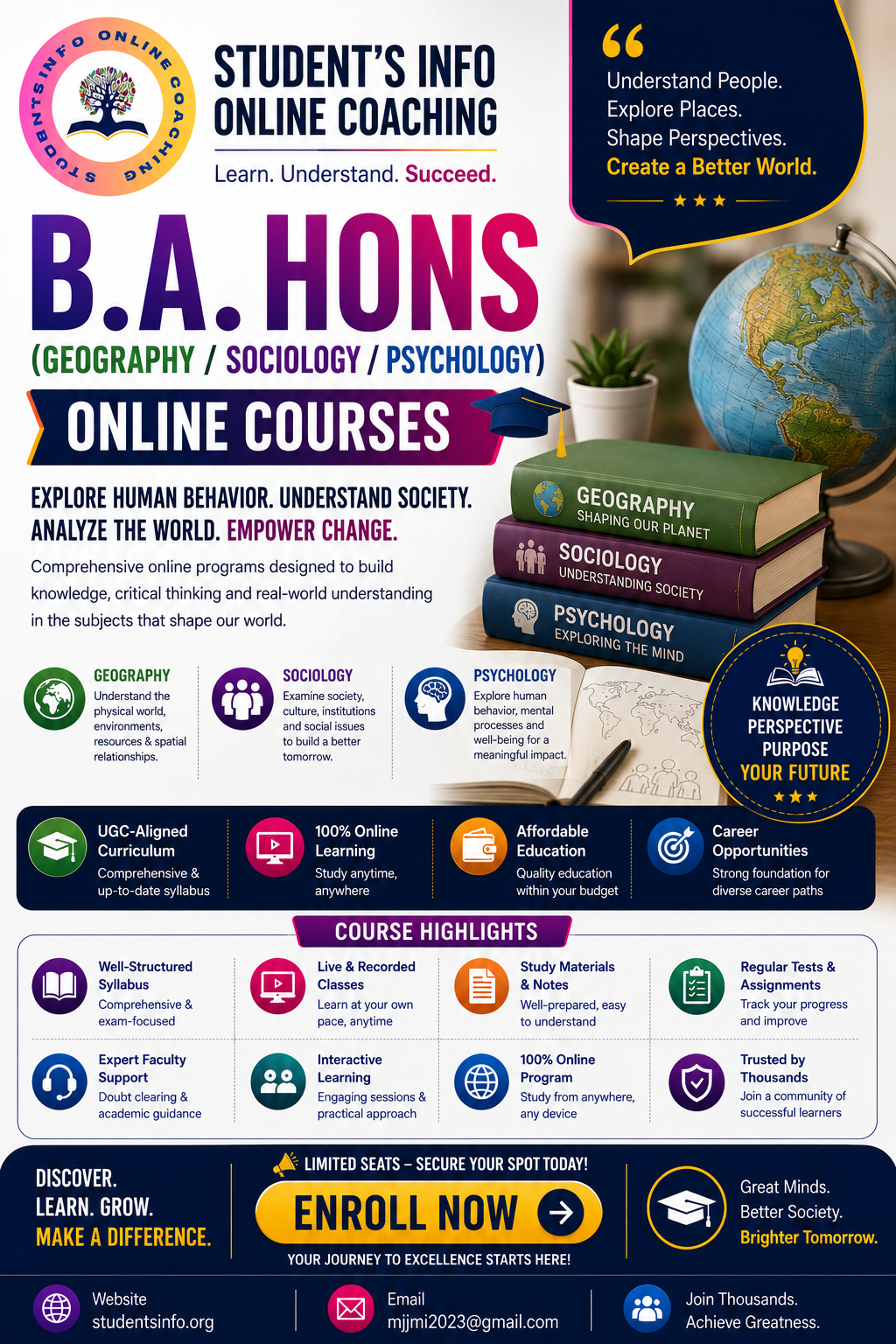 🌍(B-55) B.A.(Hons) (GEOGRAPHY / SOCIOLOGY / PSYCHOLOGY) Entrance Preparation Course